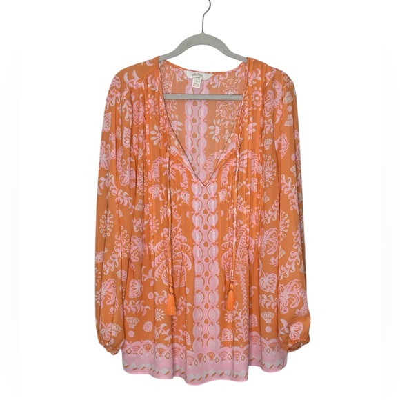 Lilly Pulitzer Marilina Long Sleeve Tunic Top Blouse XL Orange print - Picture 6 of 12